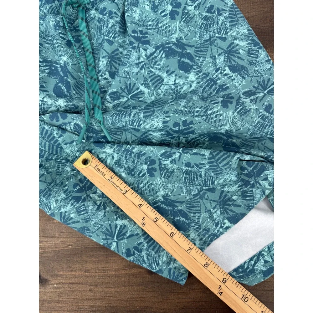 LL Bean Mens Large Teal Tropical Floral Swim Trunks Board Shorts 8 Inseam